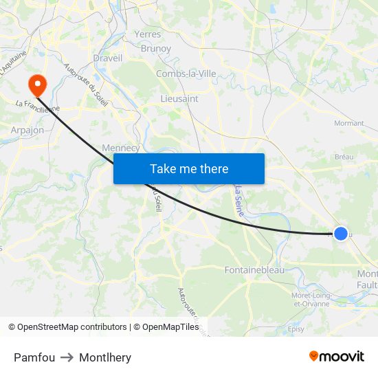 Pamfou to Montlhery map