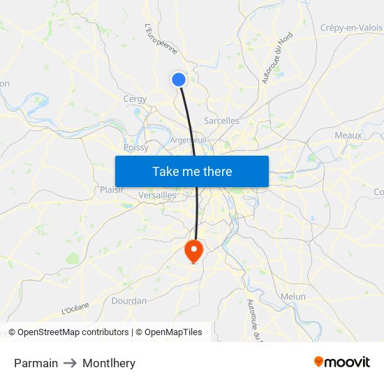 Parmain to Montlhery map