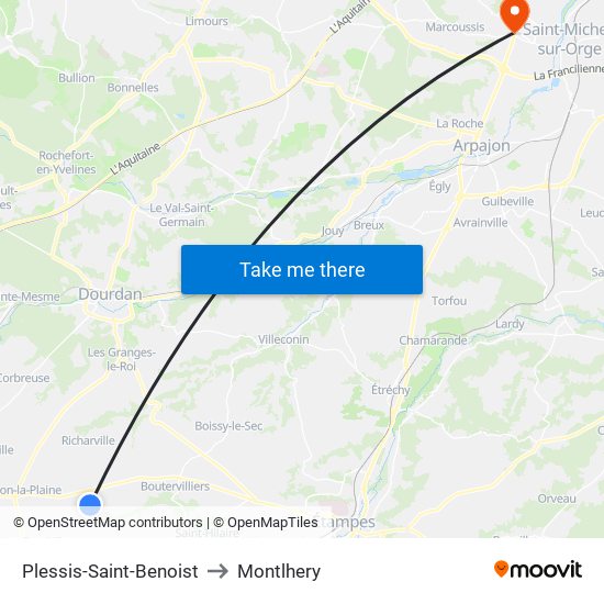 Plessis-Saint-Benoist to Montlhery map
