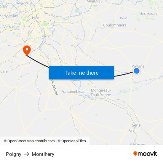 Poigny to Montlhery map