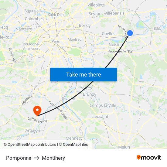 Pomponne to Montlhery map