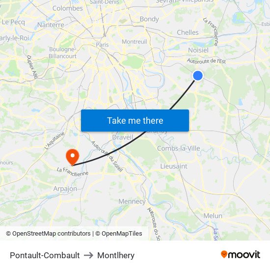 Pontault-Combault to Montlhery map