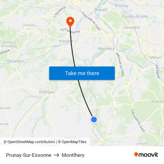 Prunay-Sur-Essonne to Montlhery map