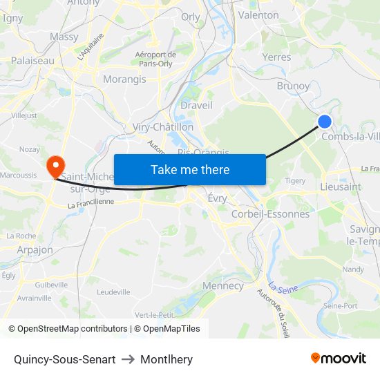 Quincy-Sous-Senart to Montlhery map
