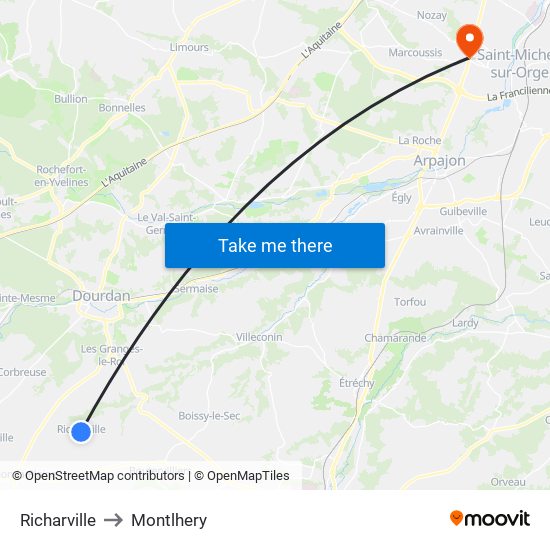 Richarville to Montlhery map