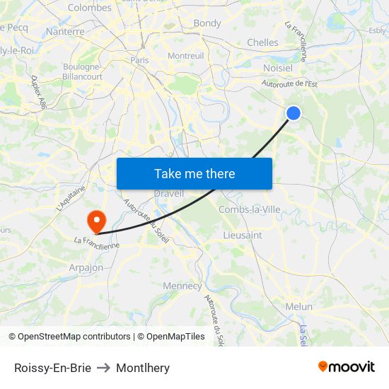 Roissy-En-Brie to Montlhery map