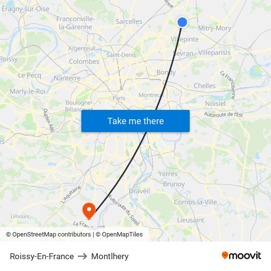 Roissy-En-France to Montlhery map