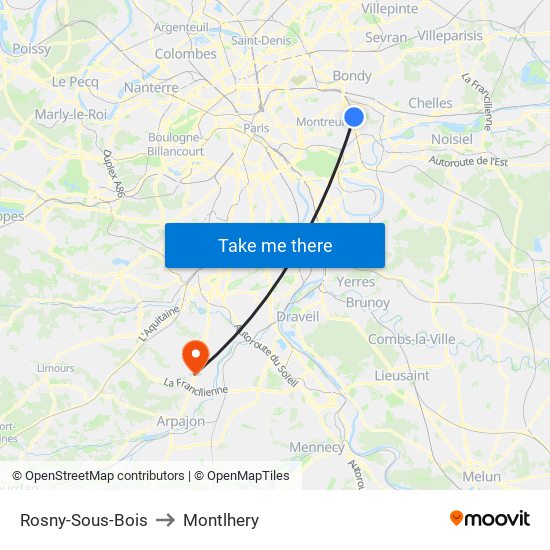 Rosny-Sous-Bois to Montlhery map