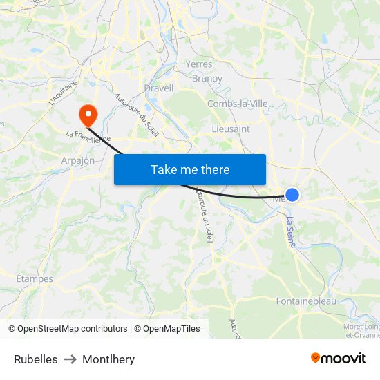 Rubelles to Montlhery map