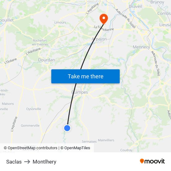 Saclas to Montlhery map