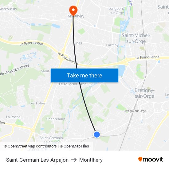 Saint-Germain-Les-Arpajon to Montlhery map