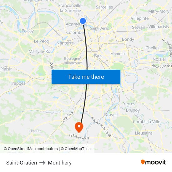 Saint-Gratien to Montlhery map