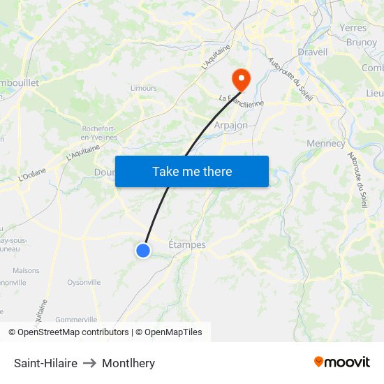 Saint-Hilaire to Montlhery map