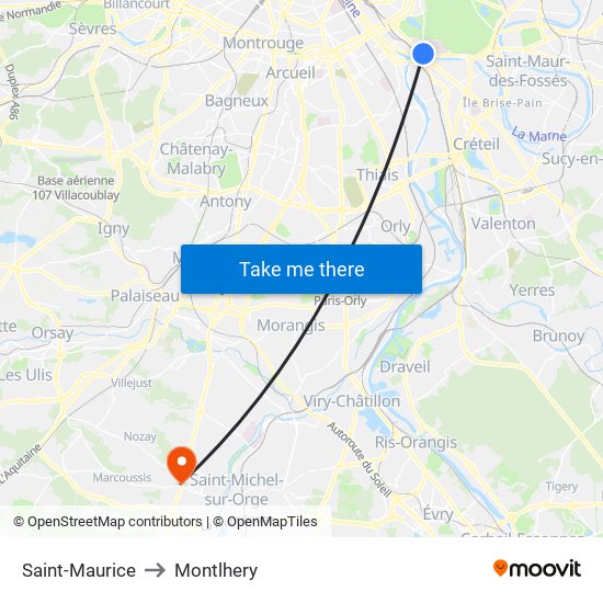 Saint-Maurice to Montlhery map