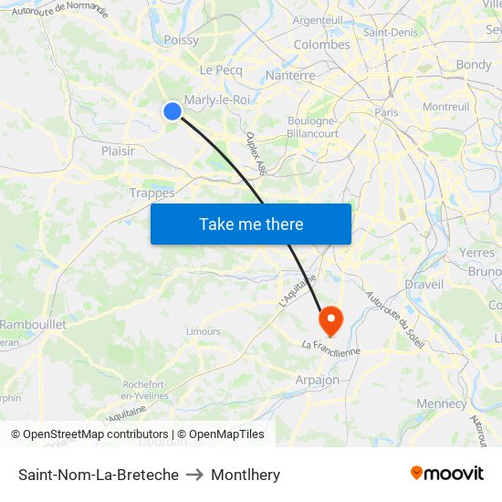 Saint-Nom-La-Breteche to Montlhery map