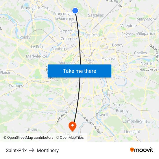 Saint-Prix to Montlhery map