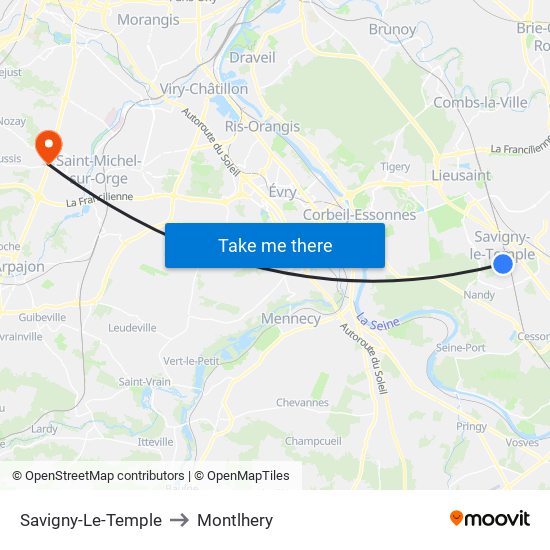Savigny-Le-Temple to Montlhery map