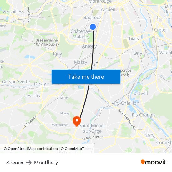 Sceaux to Montlhery map