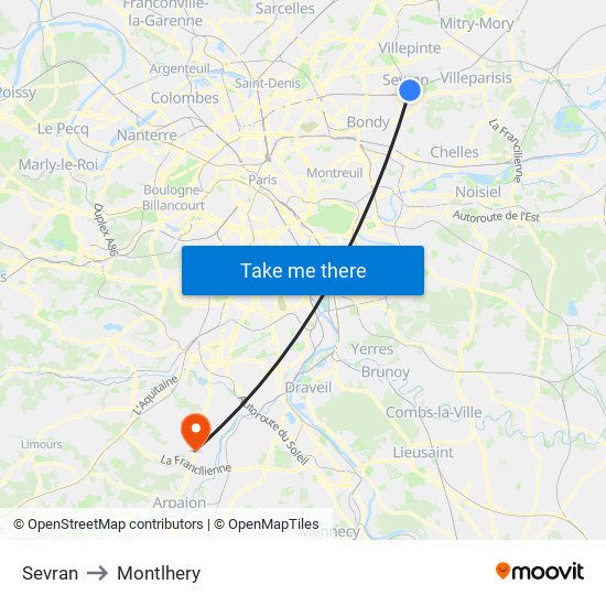 Sevran to Montlhery map