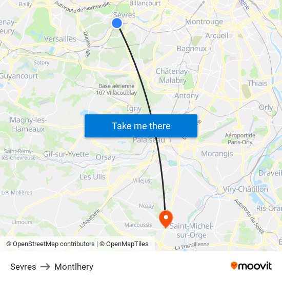 Sevres to Montlhery map