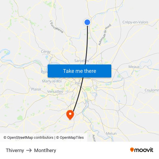 Thiverny to Montlhery map