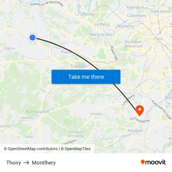 Thoiry to Montlhery map