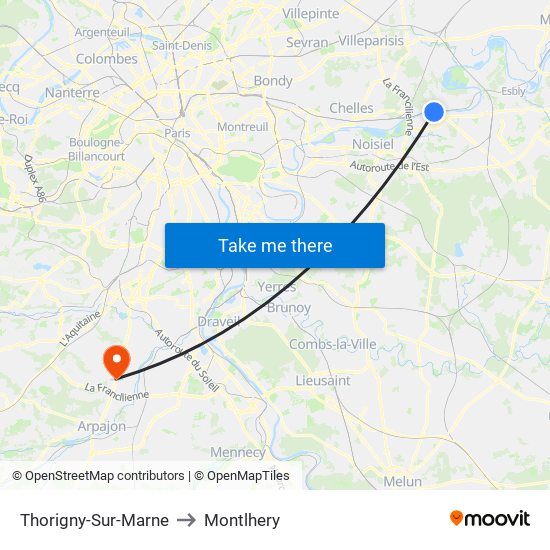 Thorigny-Sur-Marne to Montlhery map
