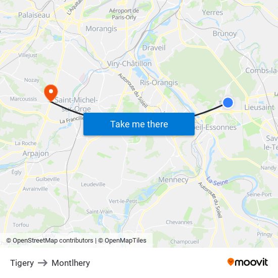 Tigery to Montlhery map