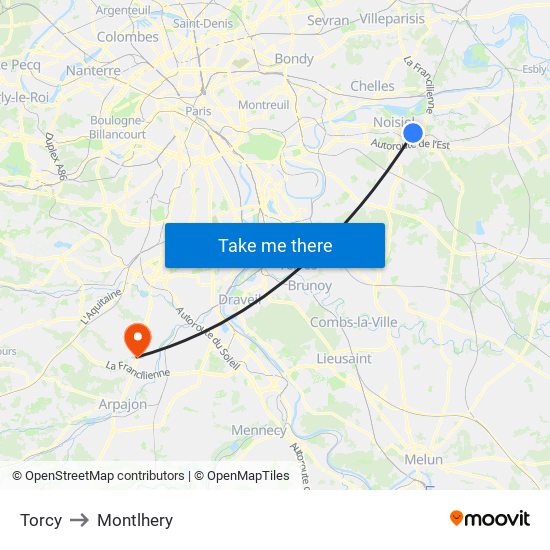 Torcy to Montlhery map