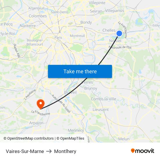 Vaires-Sur-Marne to Montlhery map
