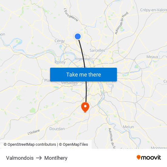 Valmondois to Montlhery map