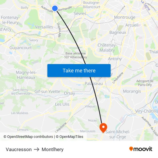 Vaucresson to Montlhery map