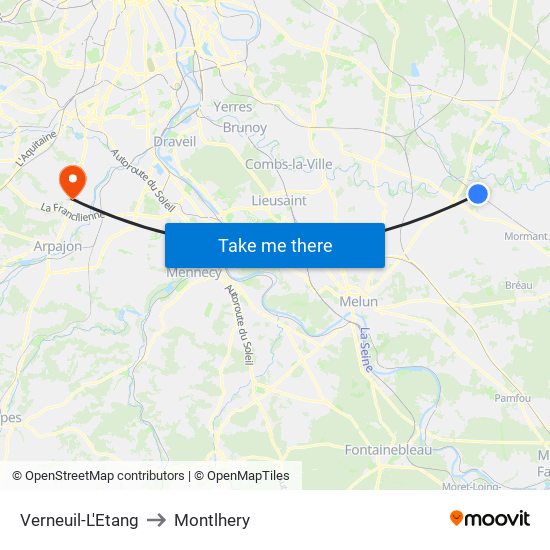 Verneuil-L'Etang to Montlhery map