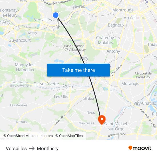 Versailles to Montlhery map