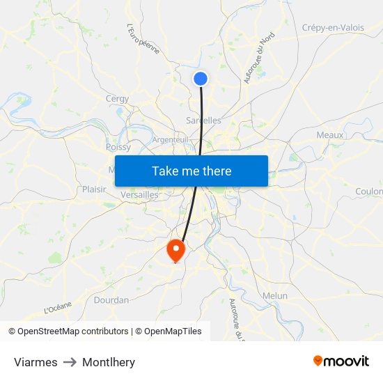 Viarmes to Montlhery map