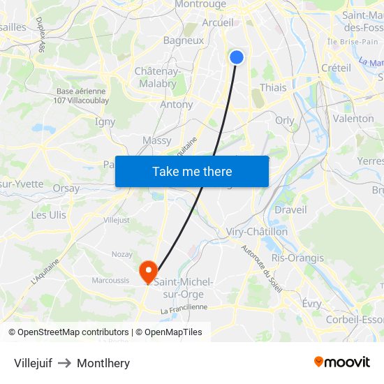 Villejuif to Montlhery map