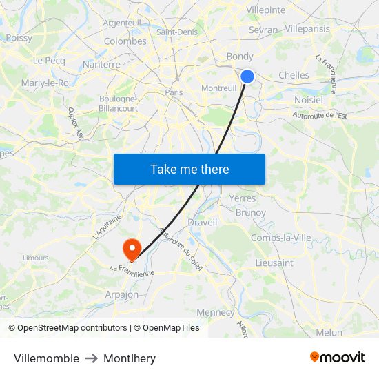 Villemomble to Montlhery map