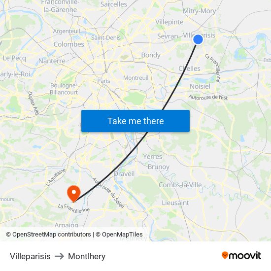 Villeparisis to Montlhery map