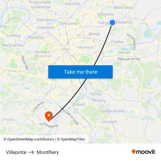 Villepinte to Montlhery map