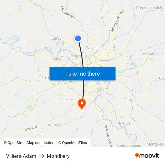 Villiers-Adam to Montlhery map