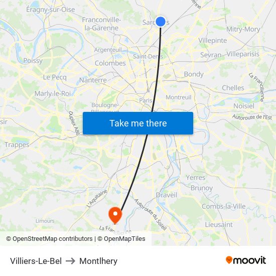Villiers-Le-Bel to Montlhery map