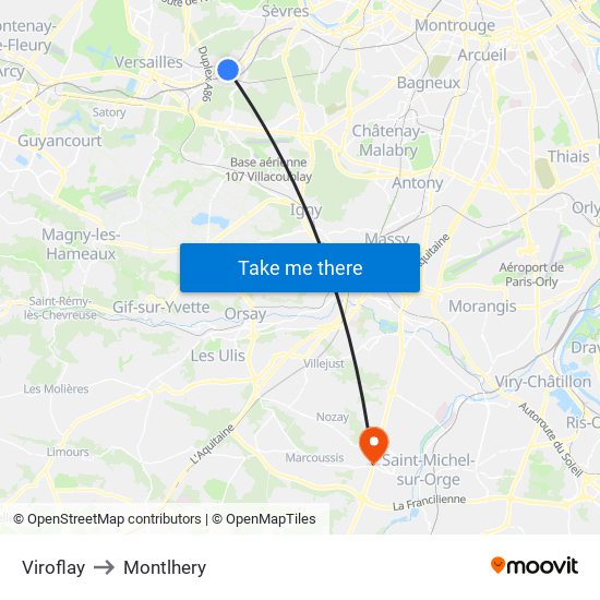 Viroflay to Montlhery map
