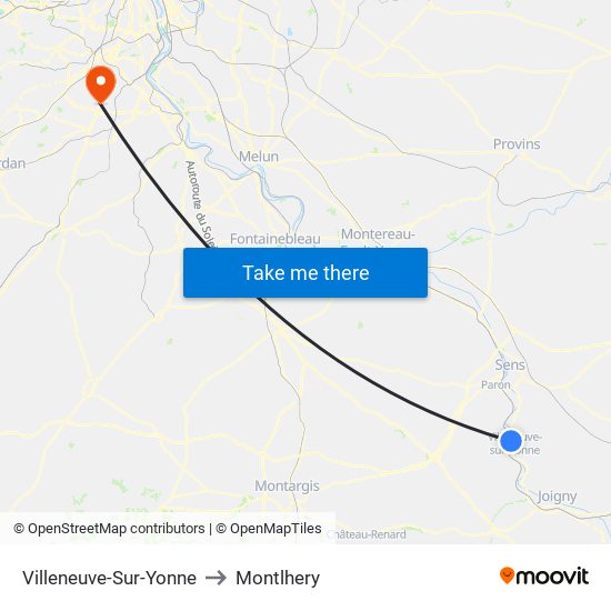 Villeneuve-Sur-Yonne to Montlhery map