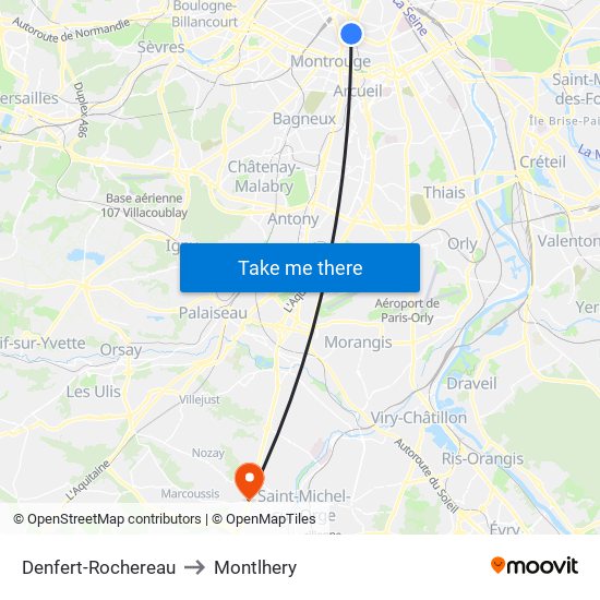 Denfert-Rochereau to Montlhery map