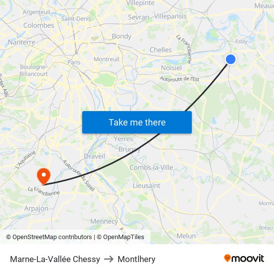 Marne-La-Vallée Chessy to Montlhery map