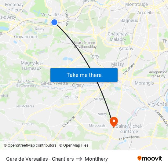 Gare de Versailles - Chantiers to Montlhery map