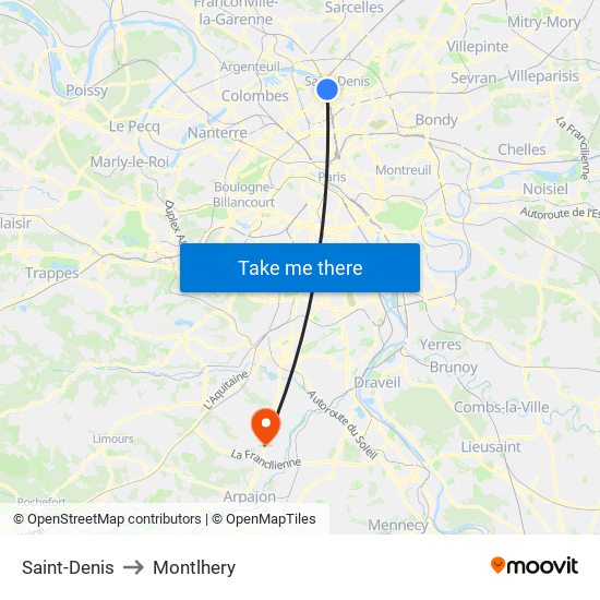 Saint-Denis to Montlhery map