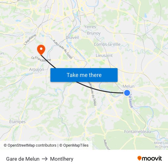 Gare de Melun to Montlhery map