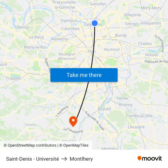 Saint-Denis - Université to Montlhery map