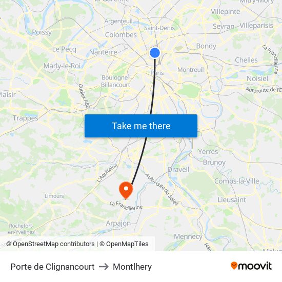 Porte de Clignancourt to Montlhery map
